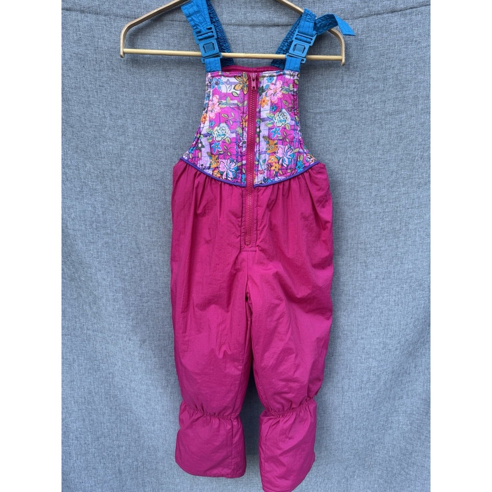 Vintage New Moves Sz 4 Girls Ski Suit One Piece‎ Snow Bib Pink Floral